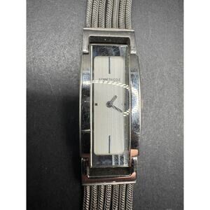 Kenneth Cole KC4615 Long White Rectangular Pinstripe Dial Stainless Steel Watch